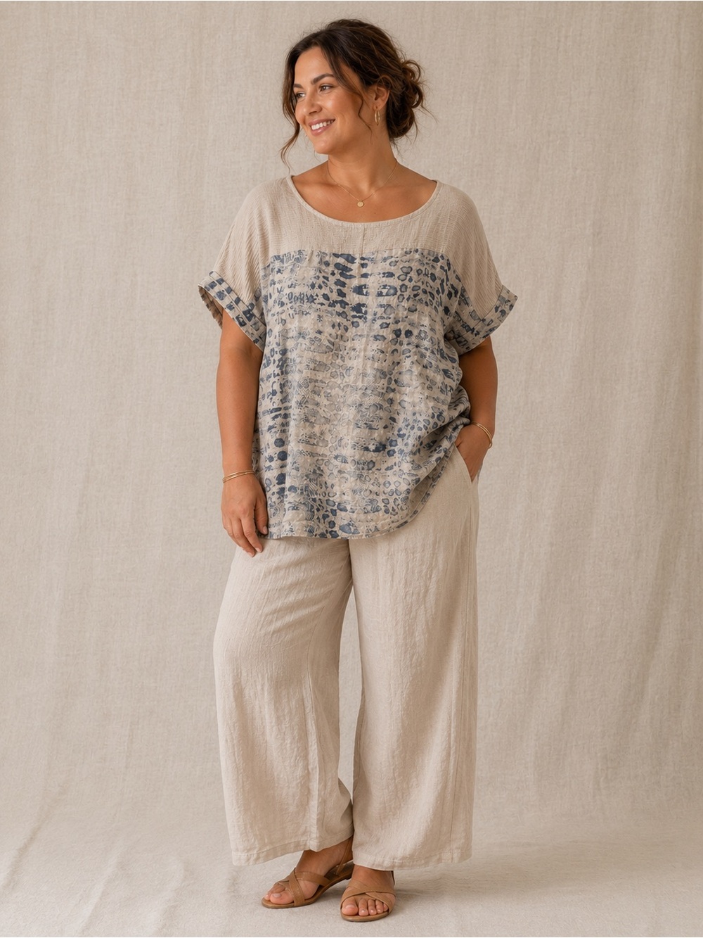 100% Linen Oversized Tunic Top 2X NWT Made in Italy - Picture 1 of 5